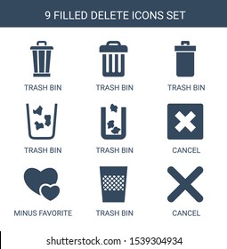 delete icons. Trendy 9 delete icons. Contain icons such as trash bin, cancel, minus favorite. delete icon for web and mobile.