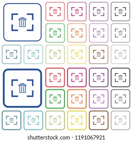 Delete image from camera color flat icons in rounded square frames. Thin and thick versions included.