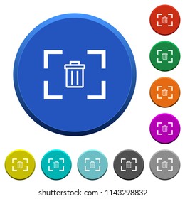 Delete image from camera round color beveled buttons with smooth surfaces and flat white icons