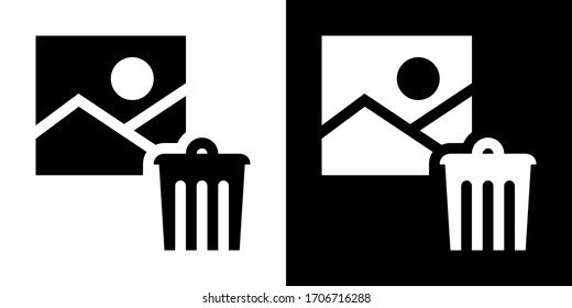 Eliminar archivo de imagen. Icono de glifo en versión en blanco y negro.