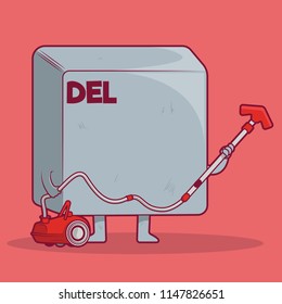 Delete key holding a vacuum cleaner vector illustration. Information, privacy, technology design concept