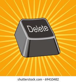 Delete Key is a vector illustration of a keyboard delete key isolated on a sunburst background.