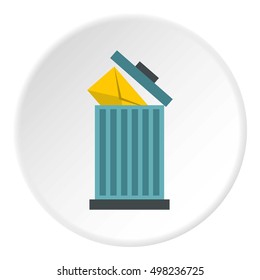 Delete letter in basket icon. Flat illustration of delete letter in basket vector icon for web
