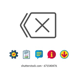 Delete line icon. Remove sign. Cancel or Close symbol. Report, Service and Information line signs. Download, Speech bubble icons. Editable stroke. Vector