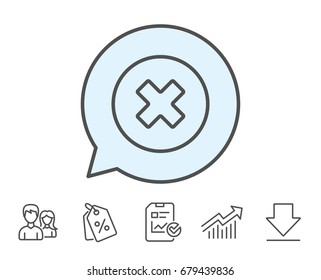 Delete line icon. Remove sign. Cancel or Close symbol. Report, Sale Coupons and Chart line signs. Download, Group icons. Editable stroke. Vector