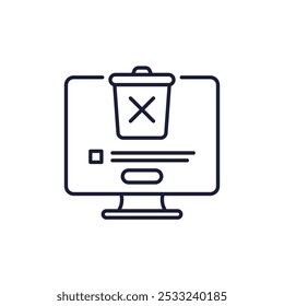 delete line icon with a trash bin and pc