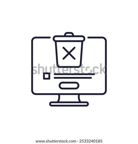 delete line icon with a trash bin and pc