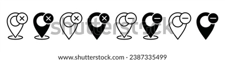 Delete location icon. Remove a map pin icons. Delete map pin pointer marker icon symbol on white background. Vector illustration