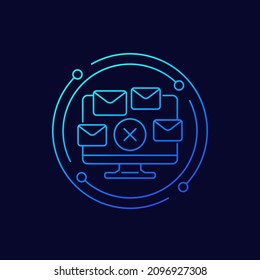 Delete mail messages, emails line icon for web