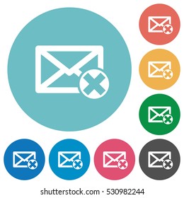 Delete mail white flat icons on color rounded square backgrounds