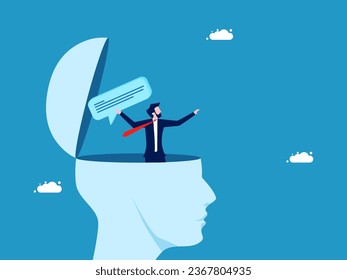 Delete memories from brain. Businessman throws a message out of head