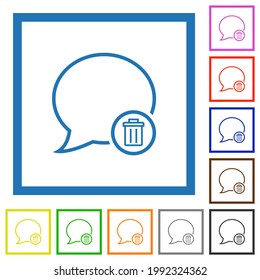 Delete message flat color icons in square frames on white background