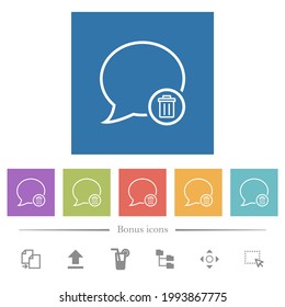 Delete message flat white icons in square backgrounds. 6 bonus icons included.