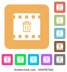 Delete movie flat icons on rounded square vivid color backgrounds.
