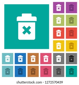 Delete multi colored flat icons on plain square backgrounds. Included white and darker icon variations for hover or active effects.