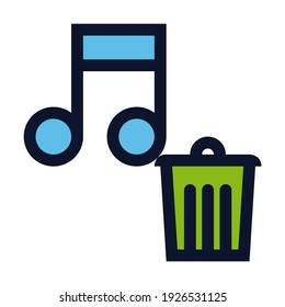 Eliminar archivo de música. Música basura. Icono de color del vector simple.