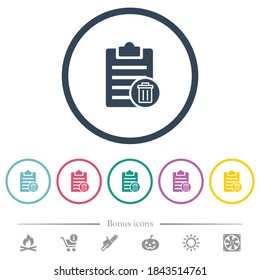 Delete note flat color icons in round outlines. 6 bonus icons included.