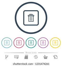 Delete object flat color icons in round outlines. 6 bonus icons included.