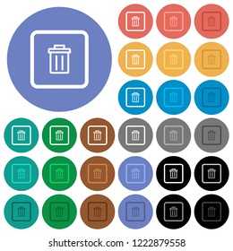 Delete object multi colored flat icons on round backgrounds. Included white, light and dark icon variations for hover and active status effects, and bonus shades.