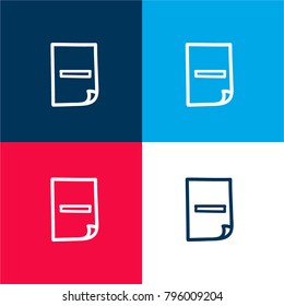 Delete page hand drawn symbol four color material and minimal icon logo set in red and blue