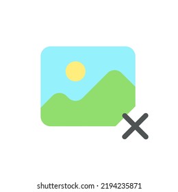 Borrar el icono de ui color plano de la foto. Administración de medios visuales. Cancelar edición. Eliminar imagen. Elemento simple relleno para la aplicación móvil. Pictograma sólido colorido. Ilustración RGB aislada por vectores