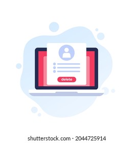 delete profile, erase account vector icon with a laptop