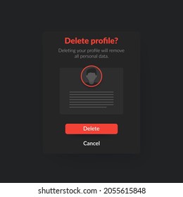 Delete profile form, dark ui design