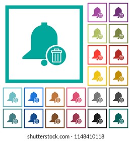 Delete reminder flat color icons with quadrant frames on white background