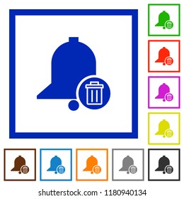 Delete reminder flat color icons in square frames on white background