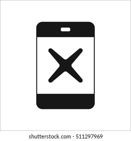 Delete or remove on phone symbol sign silhouette icon on background