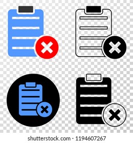 Delete report page EPS vector pictograph with contour, black and colored versions. Illustration style is flat iconic symbol on chess transparent background.