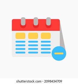 Delete schedule icon vector illustration in flat style about calendar and date, use for website mobile app presentation
