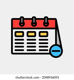 Delete schedule icon vector illustration in filled line style about calendar and date, use for website mobile app presentation