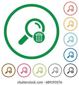 Delete search flat color icons in round outlines on white background