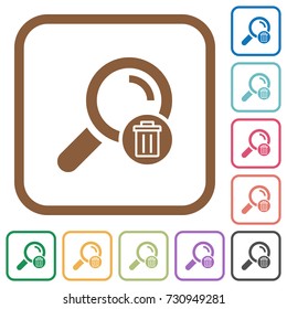 Delete search simple icons in color rounded square frames on white background