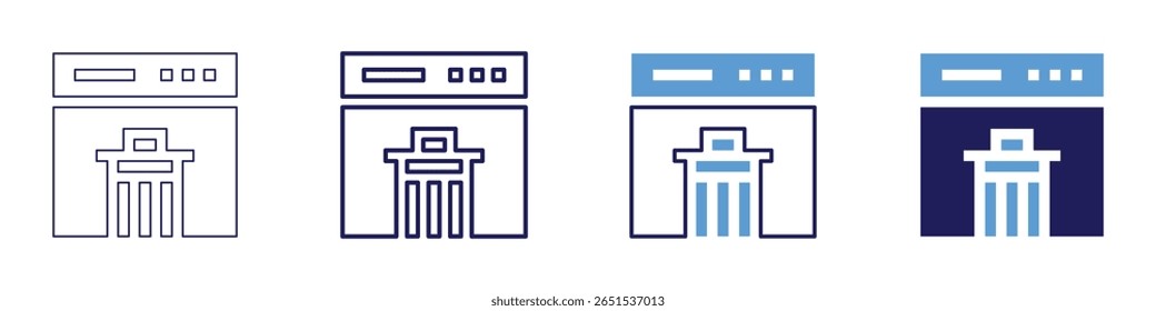 Icono de servicio Borrar en 4 estilos diferentes. Línea delgada, línea, línea en negrita, duotono. Estilo duotono. Trazo editable.