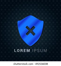 Delete Shield Blue metallic chromium precious Icon / Logo Design