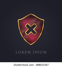 Delete Shield Red Ruby with Golden Frame Precious Jewellery Icon / Logo Design