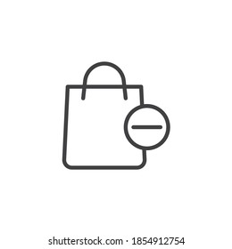 Delete from shopping bag line icon. linear style sign for mobile concept and web design. Shopping bag and minus outline vector icon. Symbol, logo illustration. Vector graphics