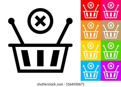 Delete Shopping Basket. Line Icon With Different Color Background.