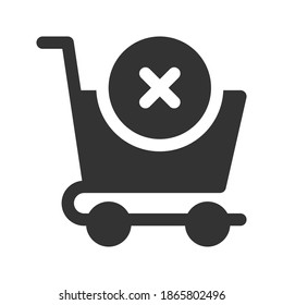 Löschen Sie Warenkorb Symbol Vektorgrafik. Löschen Sie Shopping-Warenkorb-Symbol-Glyphdesign.