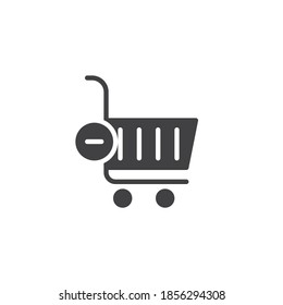 Borrar del icono del vector del carro de la compra. signo plano relleno para concepto móvil y diseño web. Carro de compras con icono de menos glifo. Símbolo, ilustración del logotipo. Gráficos vectoriales