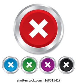 Delete sign icon. Remove button. Round metallic buttons. Vector