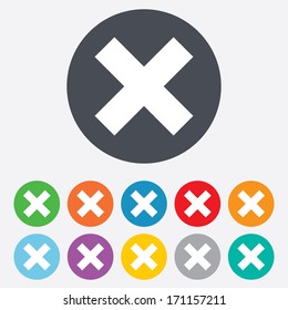 Delete sign icon. Remove button. Round colourful 11 buttons. Vector