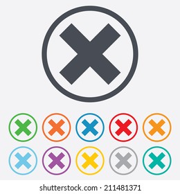 Delete sign icon. Remove button. Round circle buttons with frame. Vector