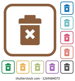 Delete simple icons in color rounded square frames on white background