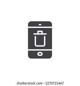 Delete smartphone screen vector icon. filled flat sign for mobile concept and web design. Tablet with trash can simple solid icon. Symbol, logo illustration. Pixel perfect vector graphics