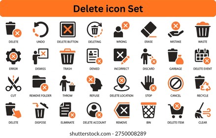 Delete solid icon set on transparent background.