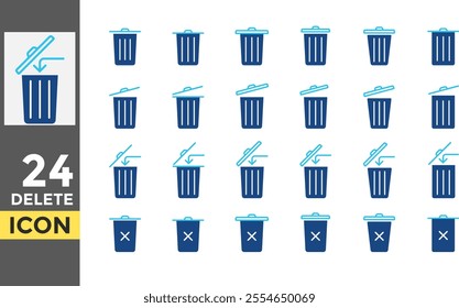 Delete Solid icon set. Waste trash bin. paper bin, trash, Rubbish sign. Trash icon sign. Garbage basket icon symbol. Recycle bin 