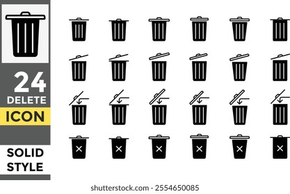 Delete Solid icon set. Waste trash bin. paper bin, trash, Rubbish sign. Trash icon sign. Garbage basket icon symbol. Recycle bin 